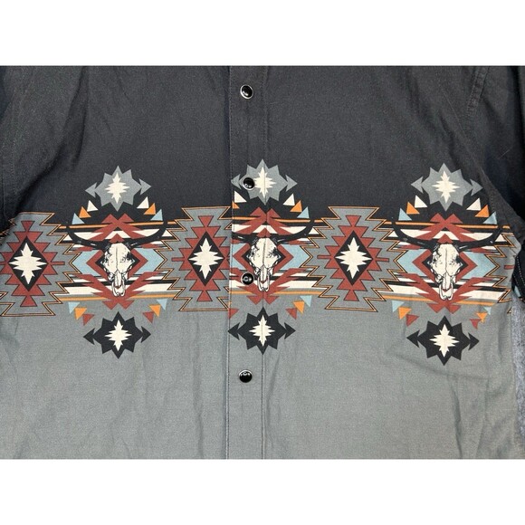 Panhandle Boys Western Rodeo Bull Skull Gray Snap Shirt Sz L 14 Long Sleeve - Picture 2 of 8